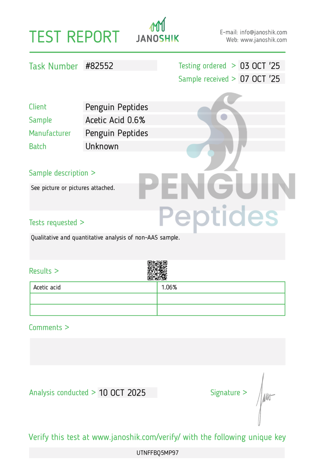 Acetic Acid 0.6%
certificate of analysis