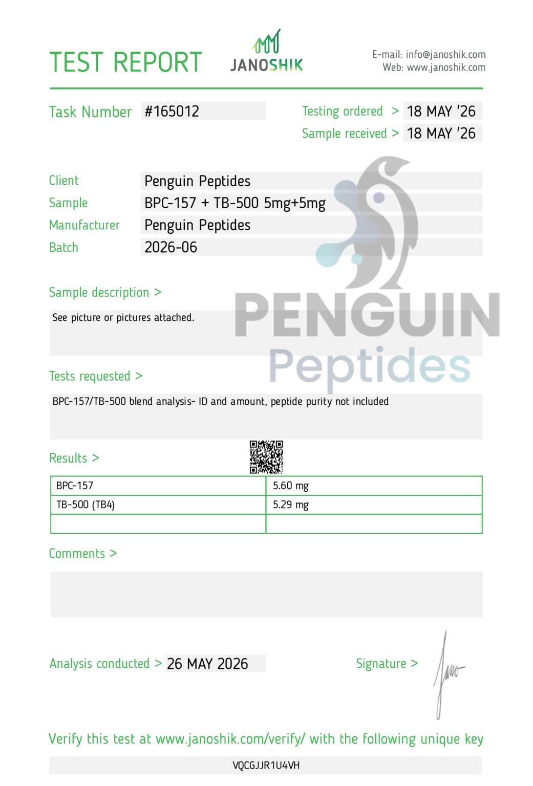 BPC 157 5mg +TB500 5mg certificate of analysis