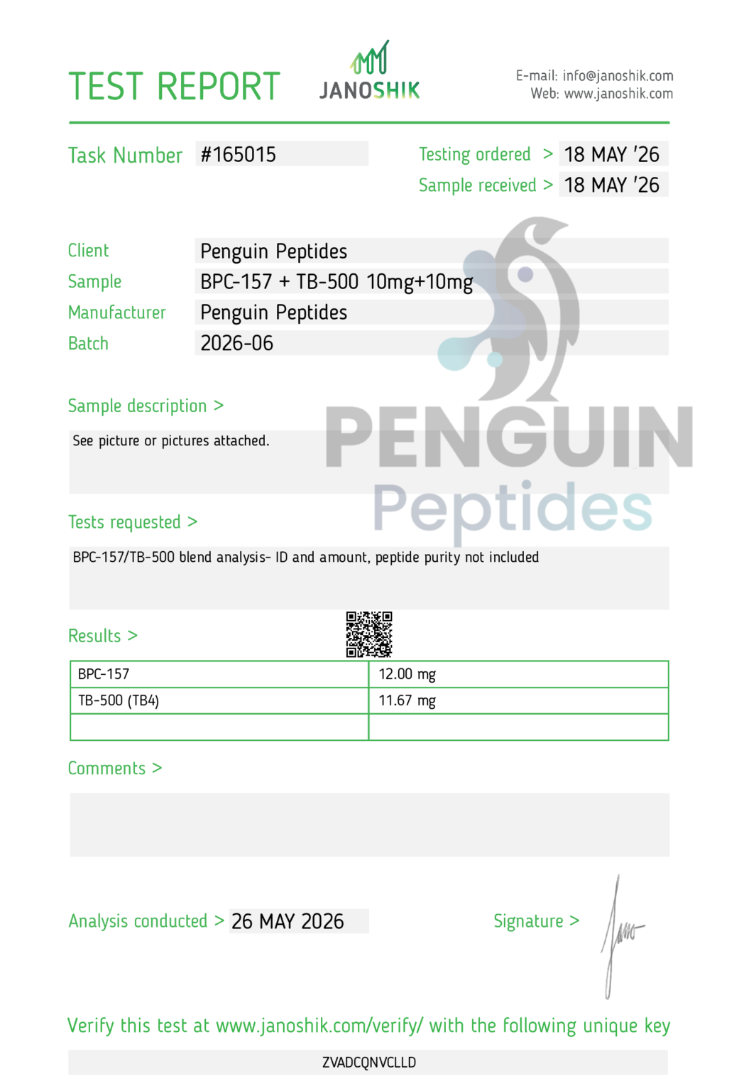 BPC 157 10mg +TB500 10mg certificate of analysis