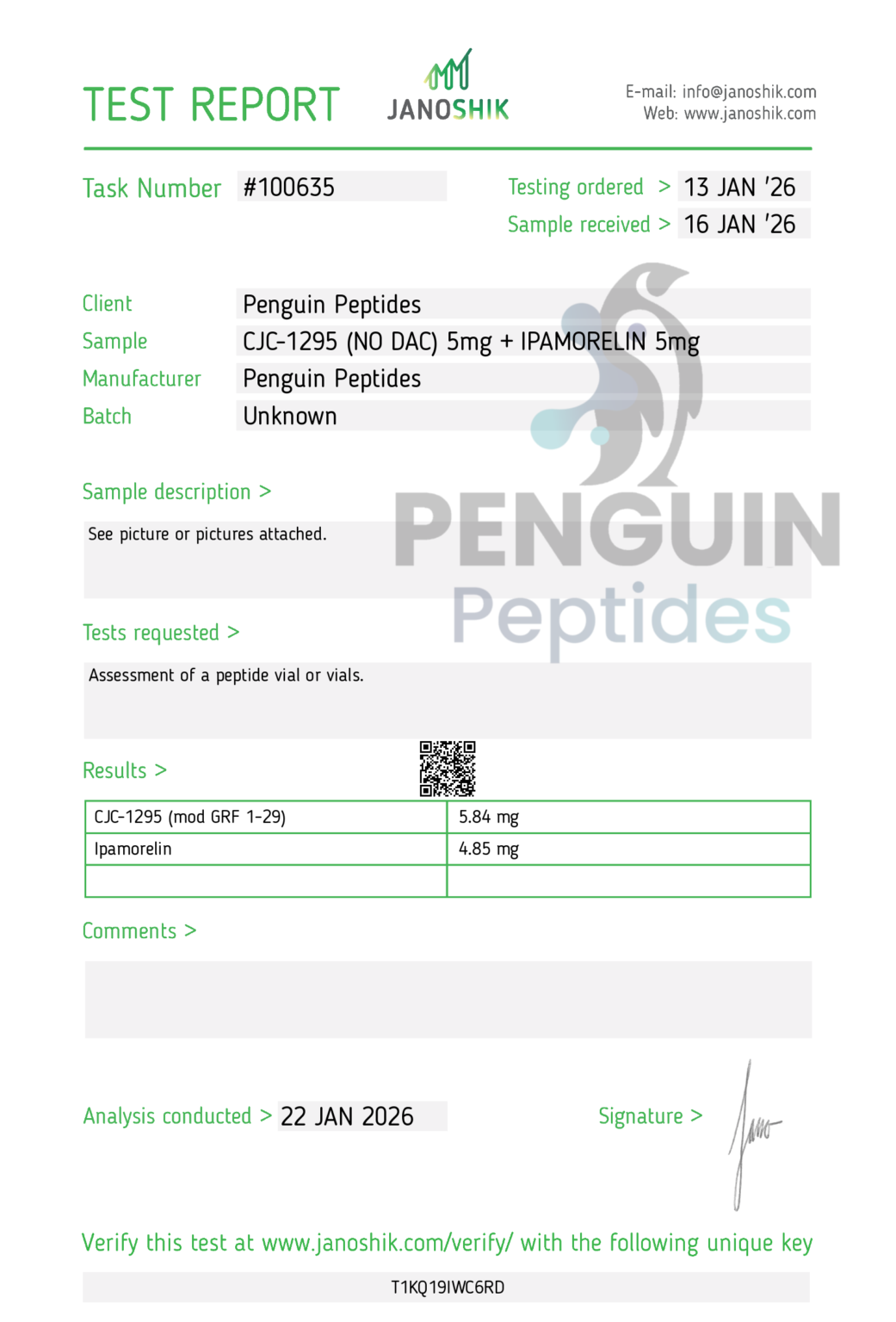CJC No dac 5mg + Ipamorelin 5mg certificate of analysis