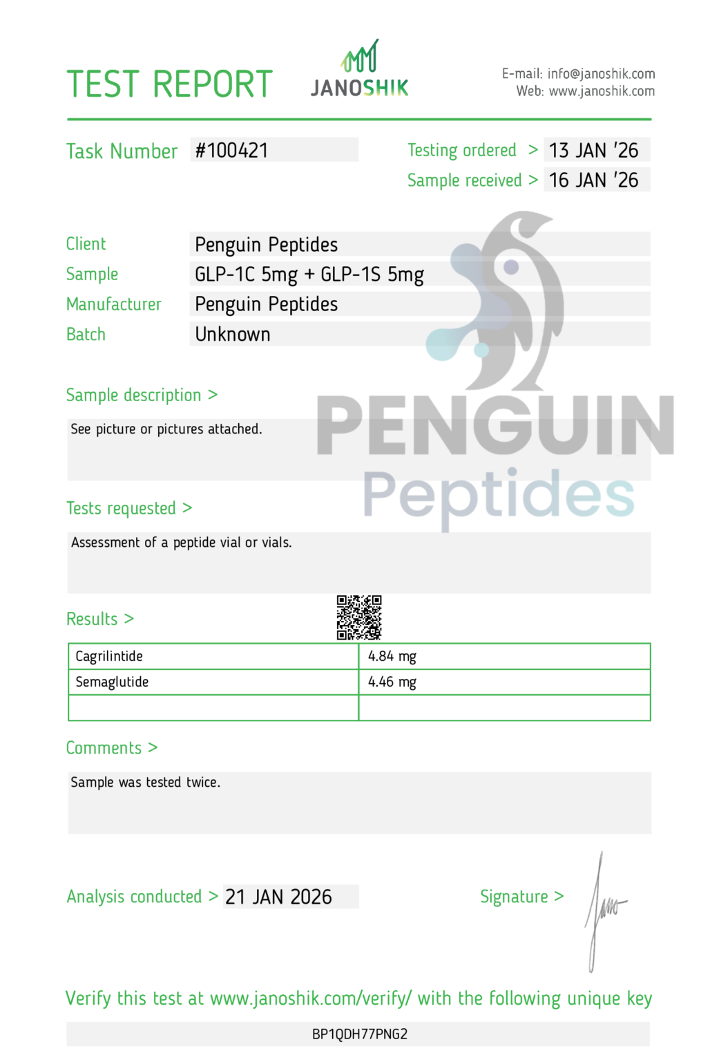 GLP-1 C + GLP-1 S certificate of analysis