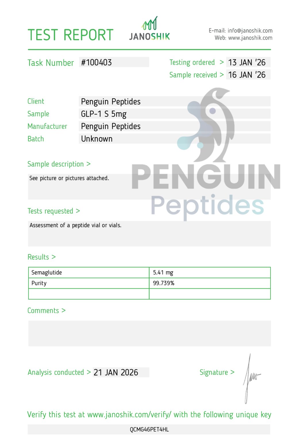 GLP-1 S 5mg certificate of analysis
