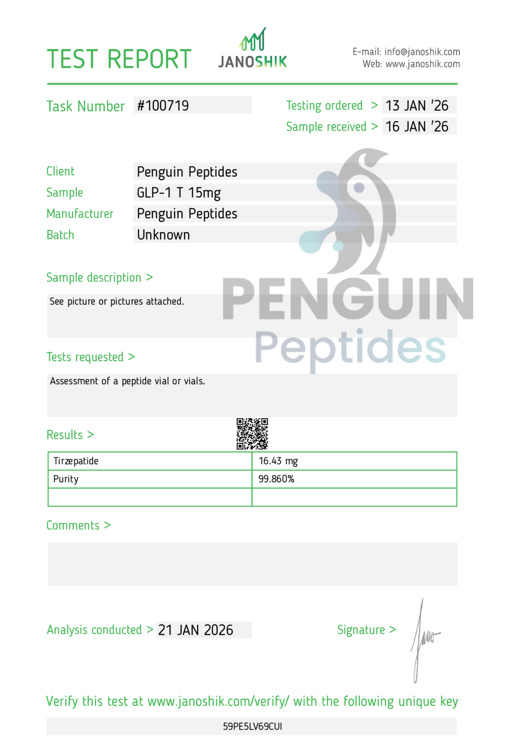 GLP-1 T 15mg certificate of analysis