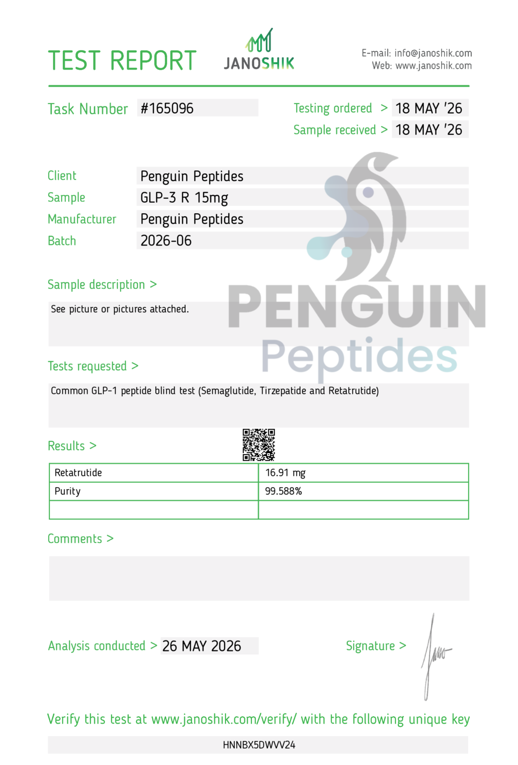 GLP-3R 15mg certificate of analysis