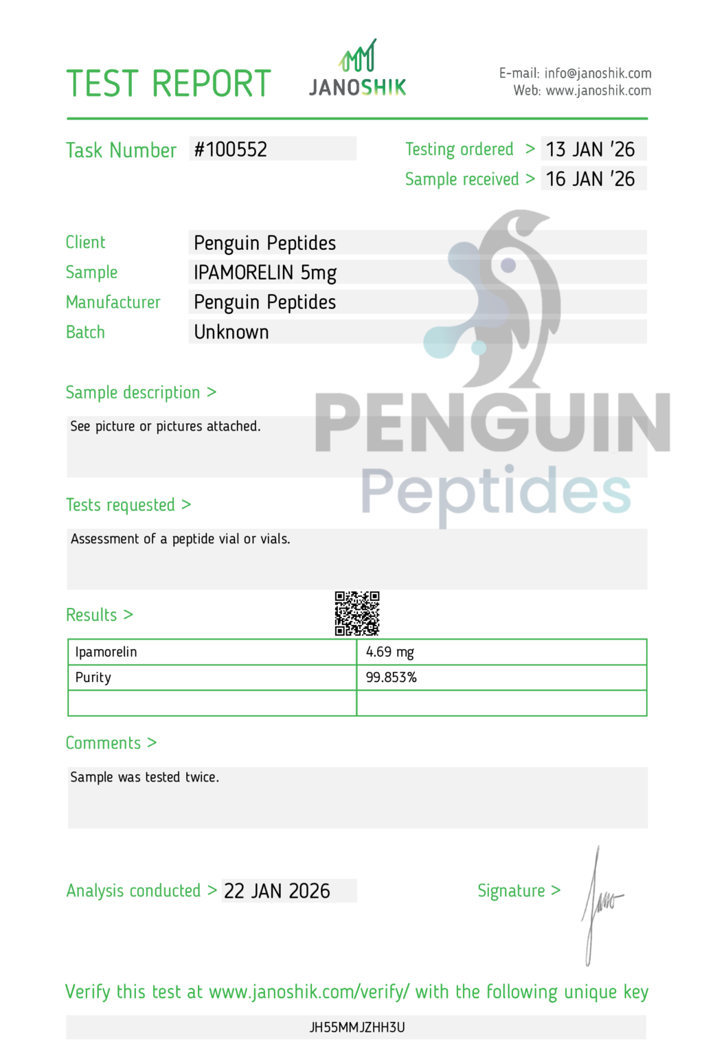 Ipamorelin 5mg certificate of analysis