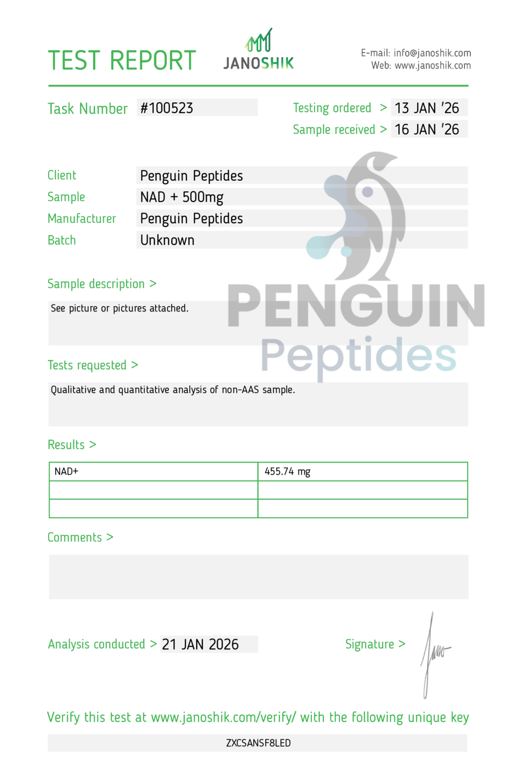 NAD+ 500mg certificate of analysis