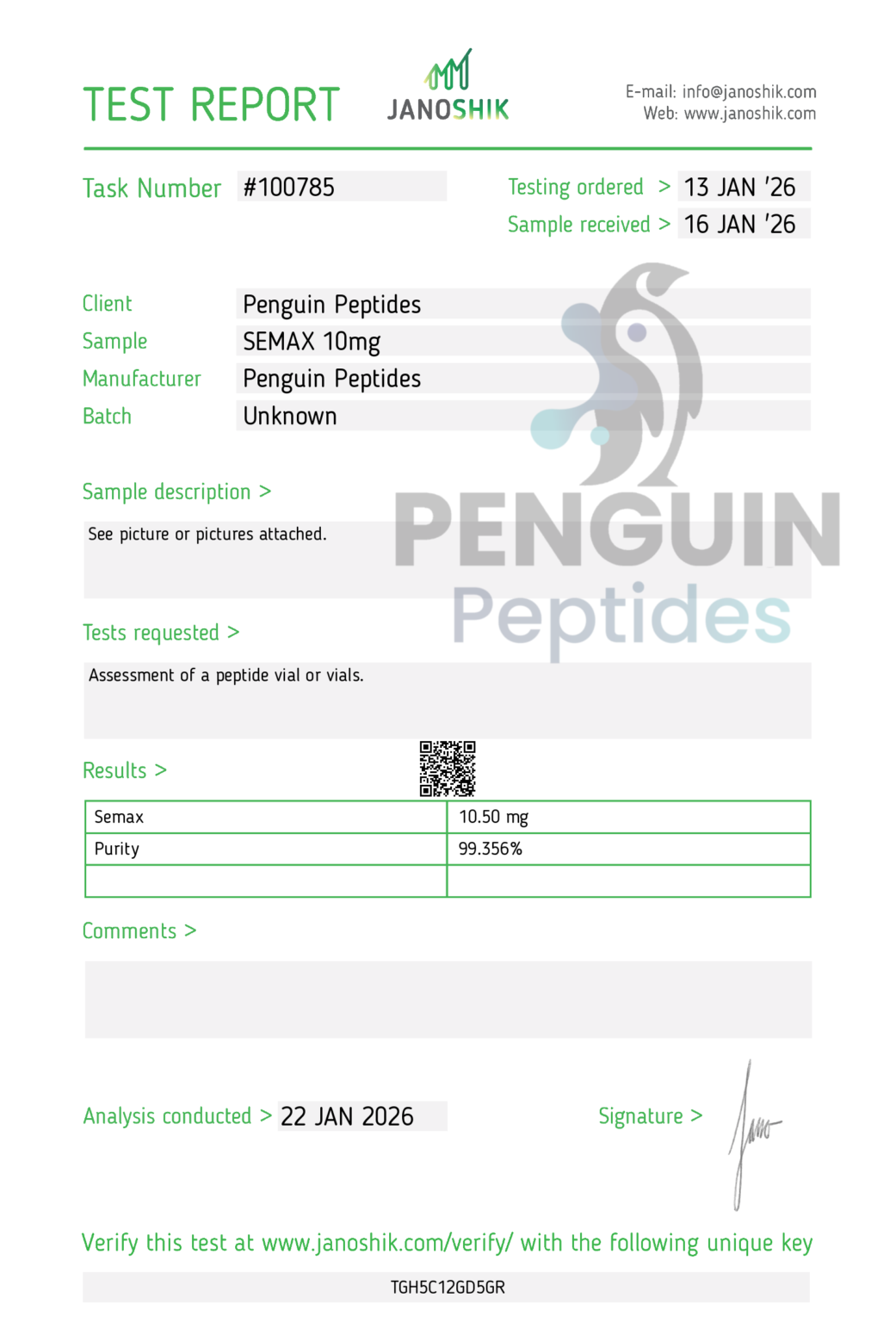 Semax 10mg certificate of analysis