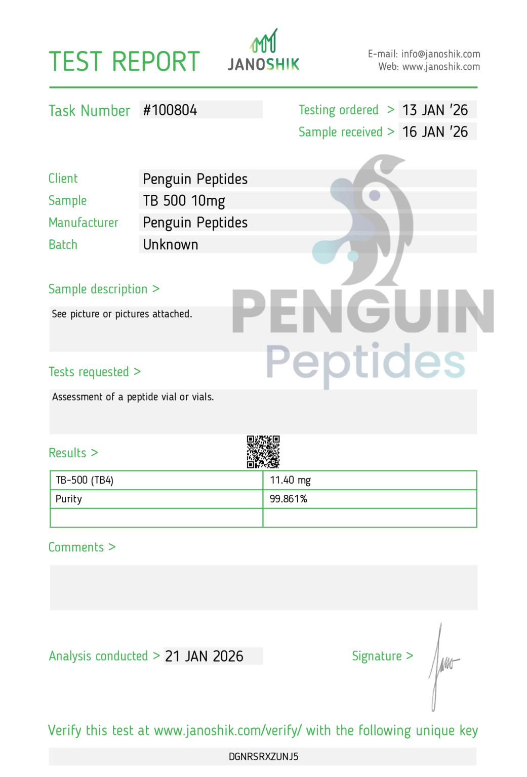 TB500 10mg certificate of analysis