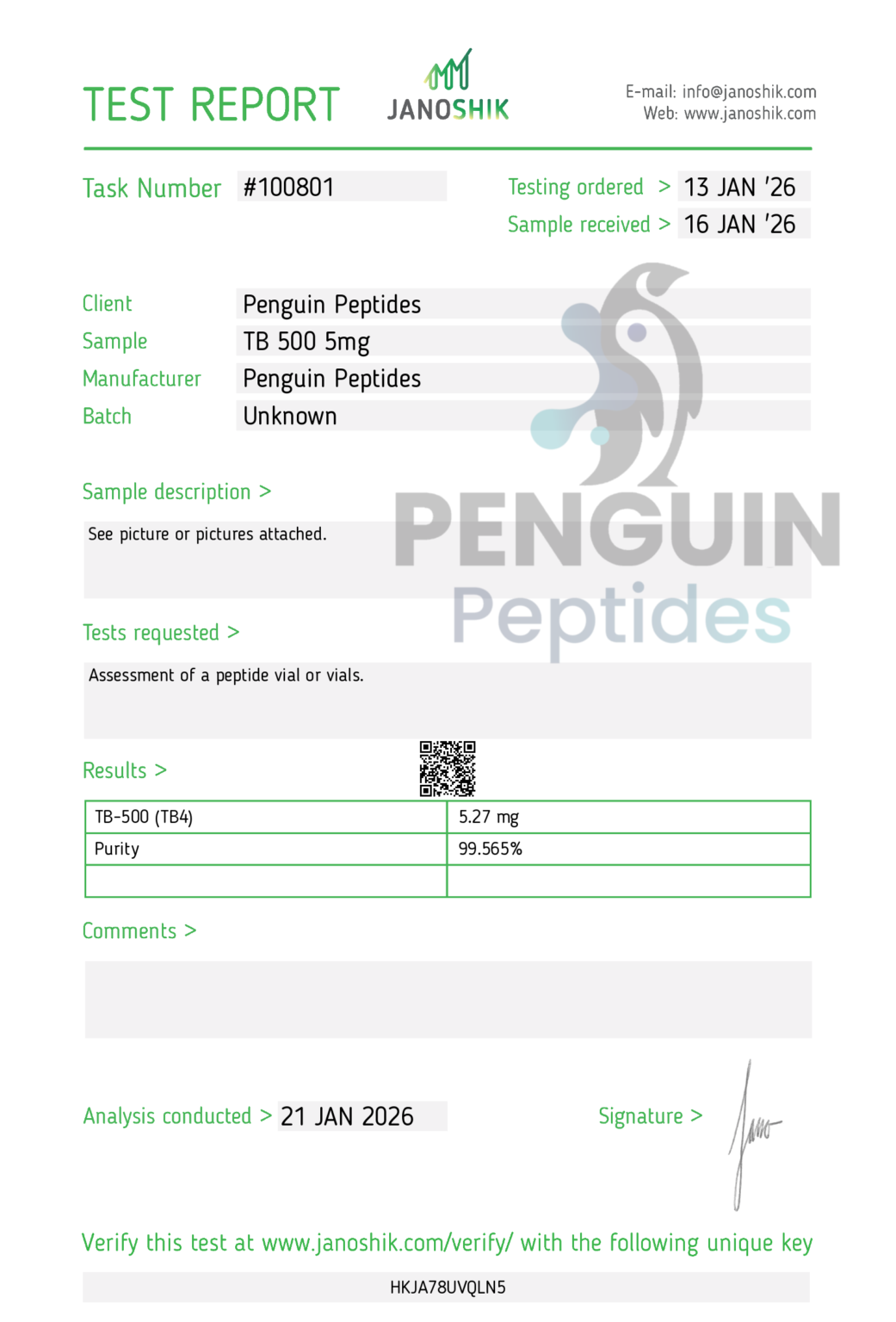TB500 5mg certificate of analysis