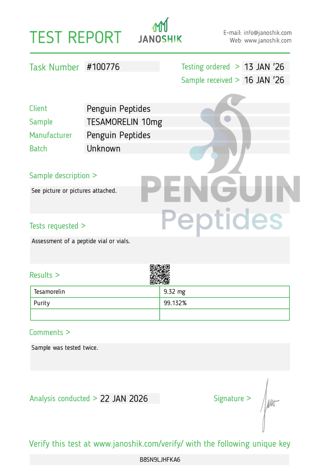 Tesamorelin 10mg certificate of analysis