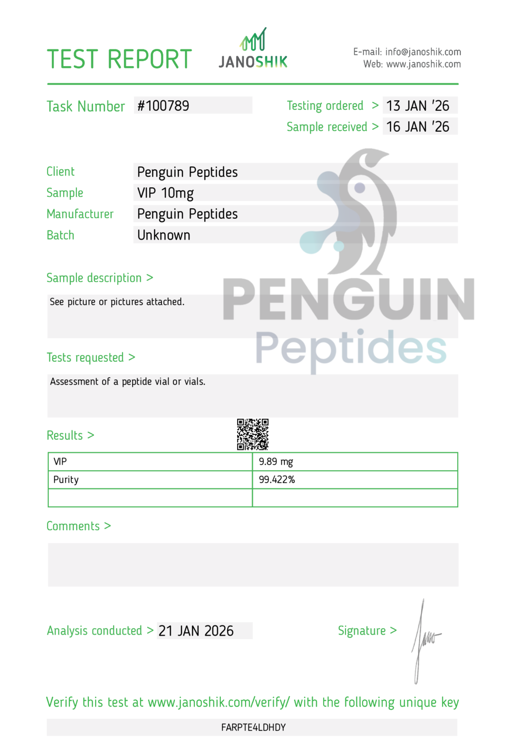VIP 10mg certificate of analysis