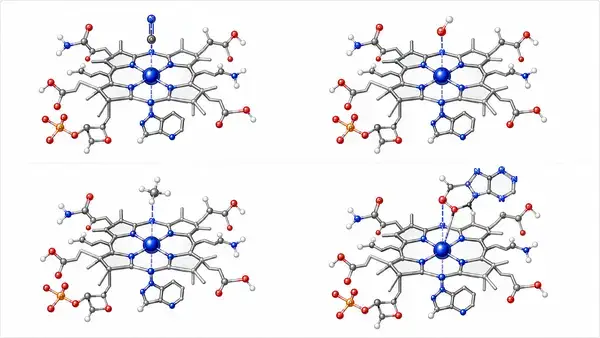 Cobalamin molecular structure with central cobalt ion inside the corrin ring