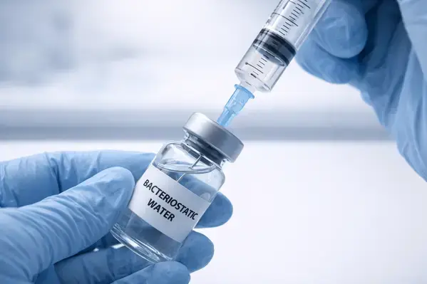 Drawing bacteriostatic water with a sterile syringe for lyophilized compound reconstitution