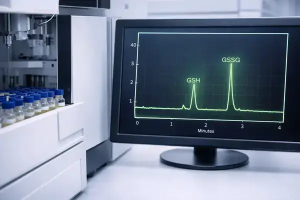 HPLC chromatography system used to quantify glutathione GSH and GSSG in preclinical research samples
