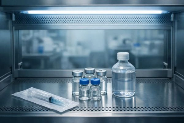 Laminar flow hood with sterile peptide supplies