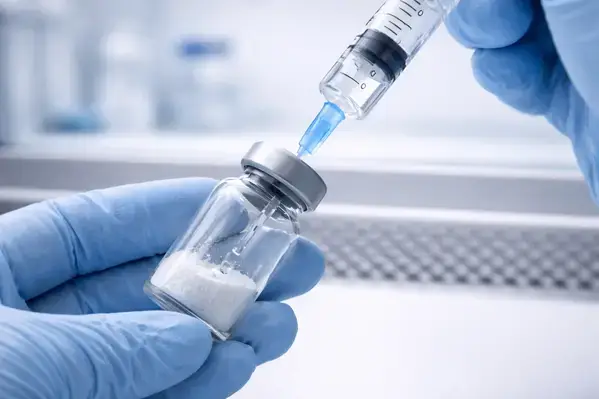 Dispensing bacteriostatic water into a lyophilized research compound vial 