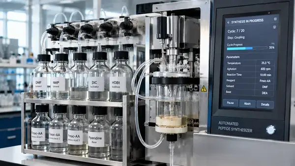 Automated Fmoc peptide synthesis cycle running on a research instrument