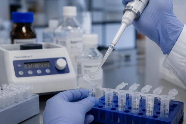 Pipetting sample into microcentrifuge tube for glycan release