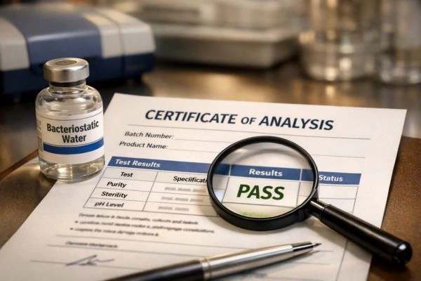 Bacteriostatic water vial with certificate of analysis