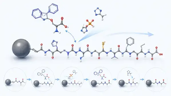 Solid phase peptide synthesis workflow used to assemble AOD-9604