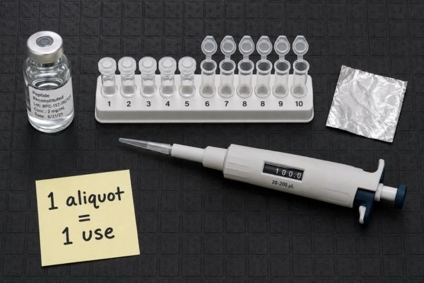 Single-use peptide aliquots prepared on laboratory workstation