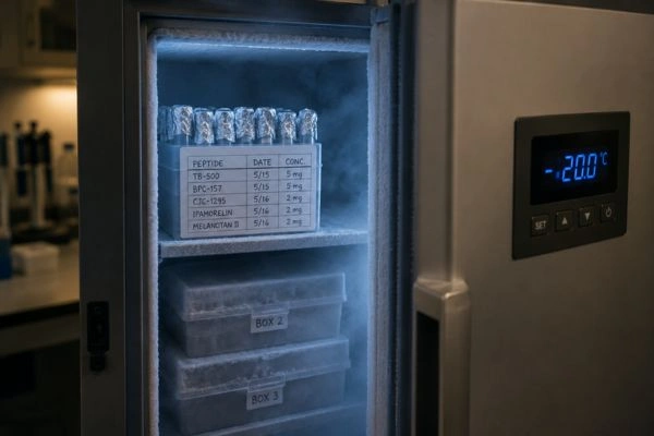 Labeled ARA-290 peptide aliquots stored in laboratory freezer