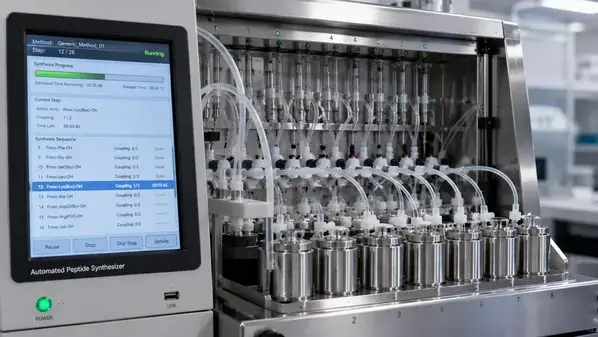 Automated peptide synthesizer used in BPC-157 production 