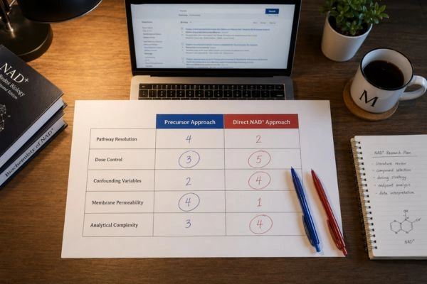 Decision matrix comparing NAD+ research study approaches