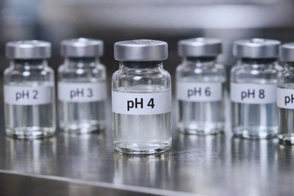 Peptide solution vials showing varying pH clarity