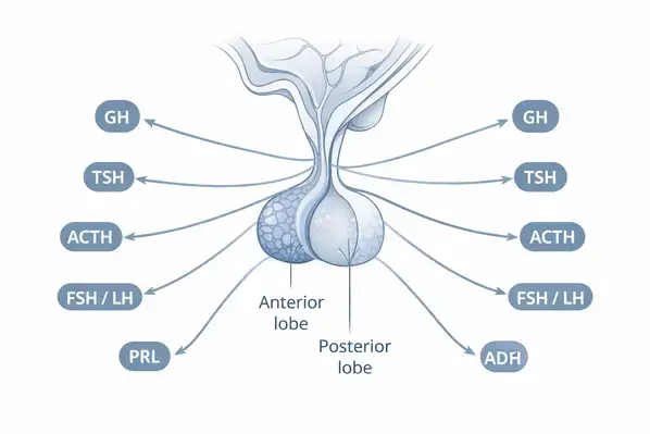 Pituitary gland hormone pathways relevant to GH selectivity research
