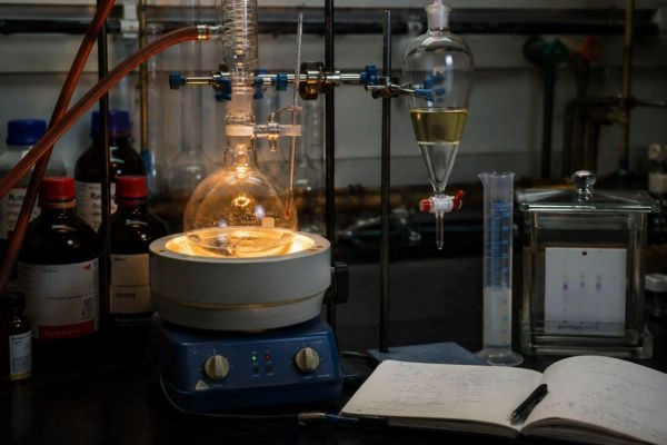 Solution-phase peptide synthesis with flask and reflux condenser