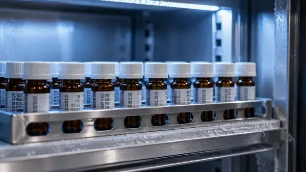 BPC-157 lyophilized vials in cold storage