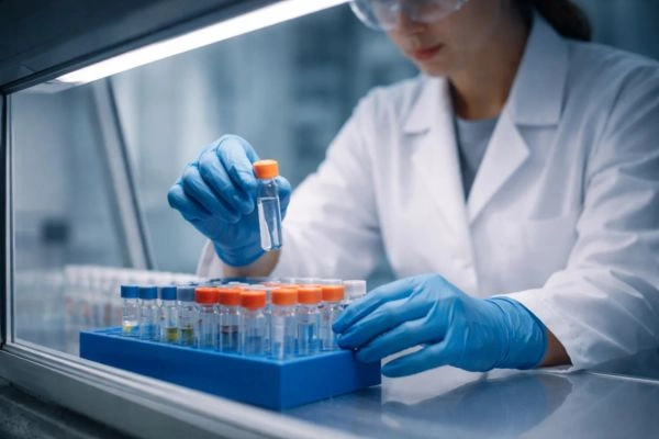 Compound vials protected from light in biosafety cabinet
