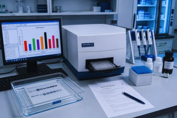 Microplate reader and analytical results on monitor