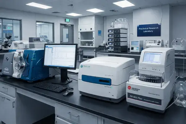 Preclinical research laboratory equipped with analytical instruments for measuring intracellular glutathione levels