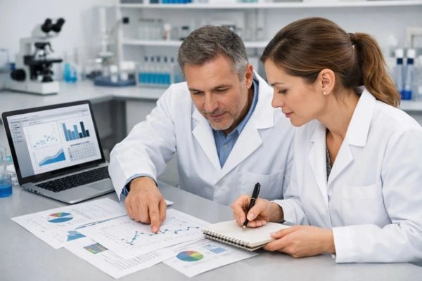 Researchers studying peptide data