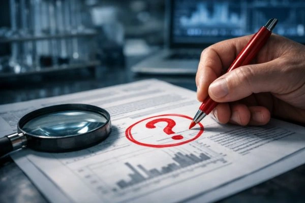 Researcher critically reviewing supplier documentation to identify sourcing of GLP-1T red flags