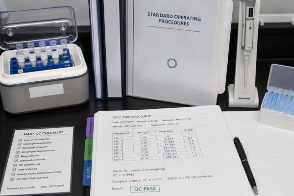 Quality control station with NAD+ quantification protocol notebook