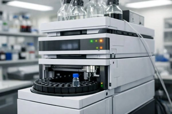 HPLC instrument analyzing peptide purity in laboratory