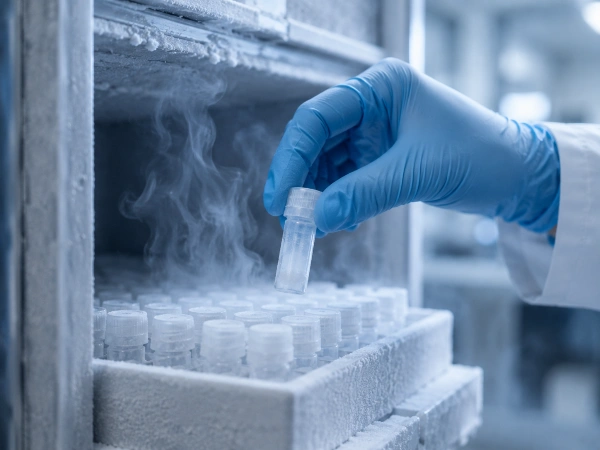 Cryovial placed in a cold lab freezer