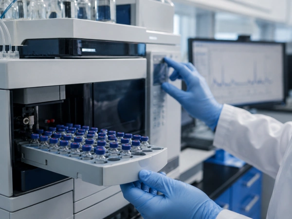 HPLC instrument analyzing research peptide samples