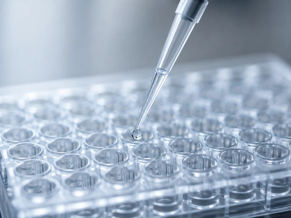 Micropipette dispensing into a 96-well cell culture plate