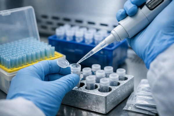 Micropipetting peptide solution in biosafety cabinet