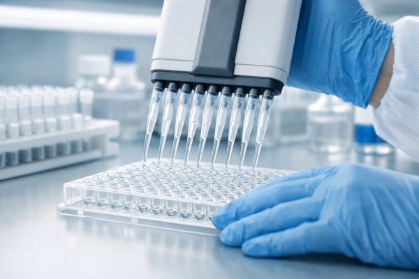 Pipetting samples into a 96-well assay plate
