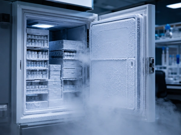 Sample vials in ultra-low lab freezer
