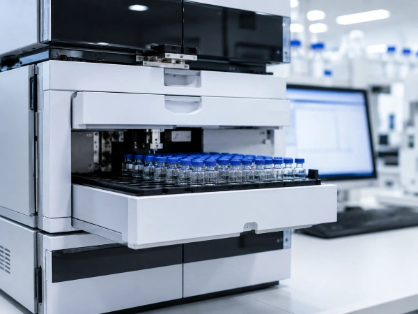 HPLC system analyzing research peptide samples